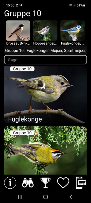 Mobil applikation Stemmer af fugle i Europa PRO: sange, opkald, skrig - systematiske og Гёkologiske grupper