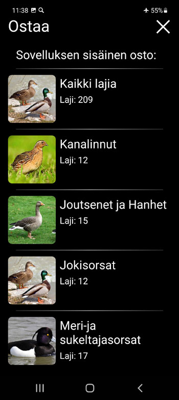 Mobiilisovellus Houkutuslintu Euroopan linnuille: Lauluja, Puheluita, Г„Г¤niГ¤ - Sovelluksen SisГ¤inen Osto