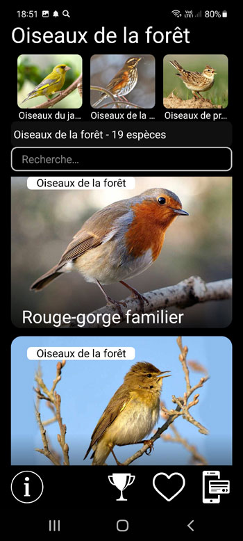 Application Mobile Leurres pour oiseaux Europeens: Chants d'Oiseaux, Appels, Sons - criblage systГ©matique, rГ©gional et Г©cologique des groupes