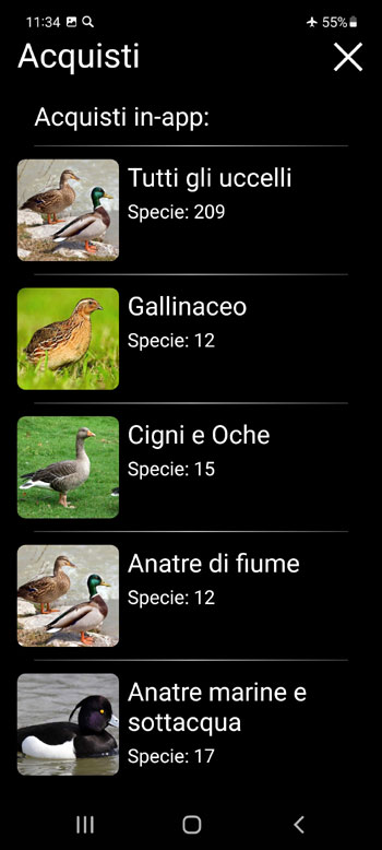 Applicazione mobile Esca sugli uccelli D'Europa: canzoni, chiamate, suoni - Schermata di acquisto in-app