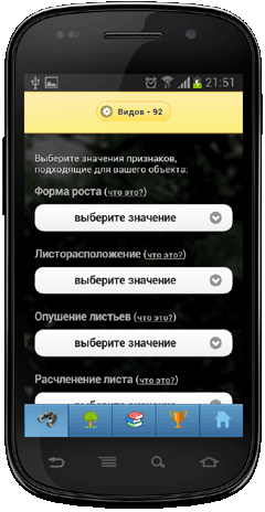 Мобильное приложение Полевой атлас-определитель древесных растений (деревьев, кустарников и лиан) для Android - определительные признаки