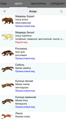 Полевой атлас-определитель млекопитающих (зверей) для iPhone и iPad от Apple - главная страница атласа