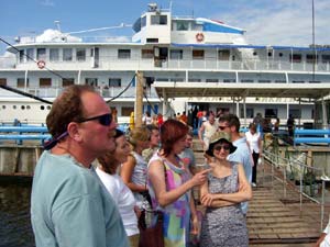 Michael Brody and Russian friends near Volga cruise boat