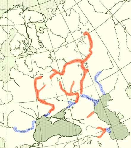 Севрюга — Acipenser stellatus: карта ареала (область распространения)