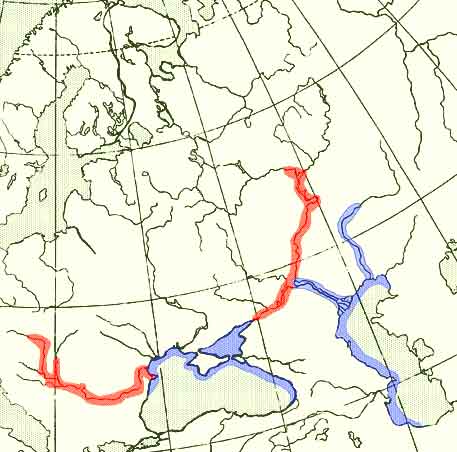 Шип — Acipenser nudiventris: карта ареала (область распространения)