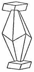 Скипетровидный кристалл кальцита: нарастание побочных кристаллов II генерации, представленных комбинацией ромбоэдра и гексагональной призмы (101-0), на вершины основного скаленоэдрического кристалла I генерации по пинакоиду