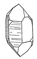 Форма кристалла кварца (комбинация шестигранной призмы, ромбоэдра и
трапецоэдра)