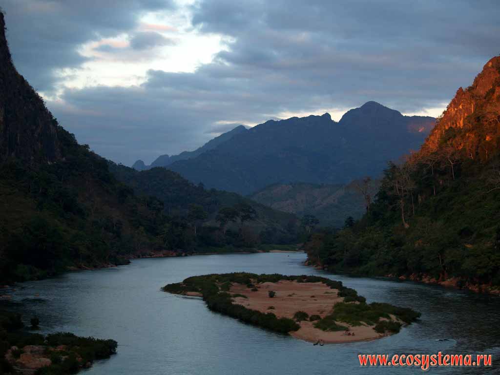 Ou river at the sunset (the tributary of Mekong), Trannin' plato.
The humid tropic forests. Indo-China peninsula.