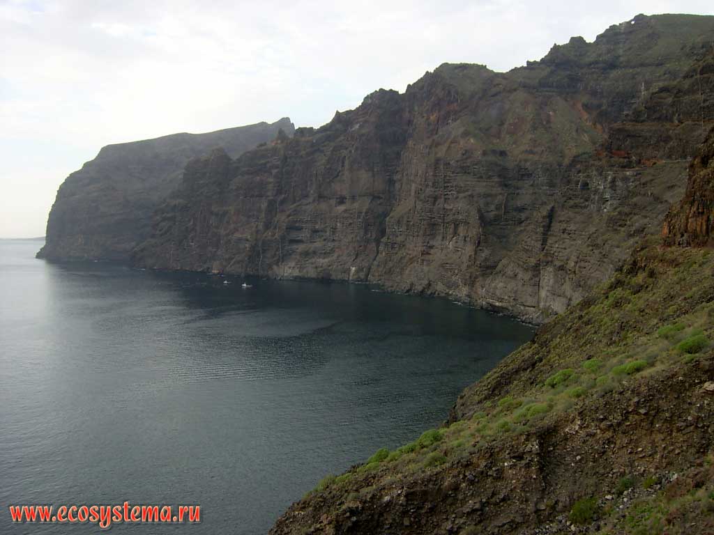 Coastal cliffs - open-cast of the volcanic barranco. Cliff height is about 500 meters.
Los Gigantes area, north-west coast of the Tenerife Island, Canary Archipelago