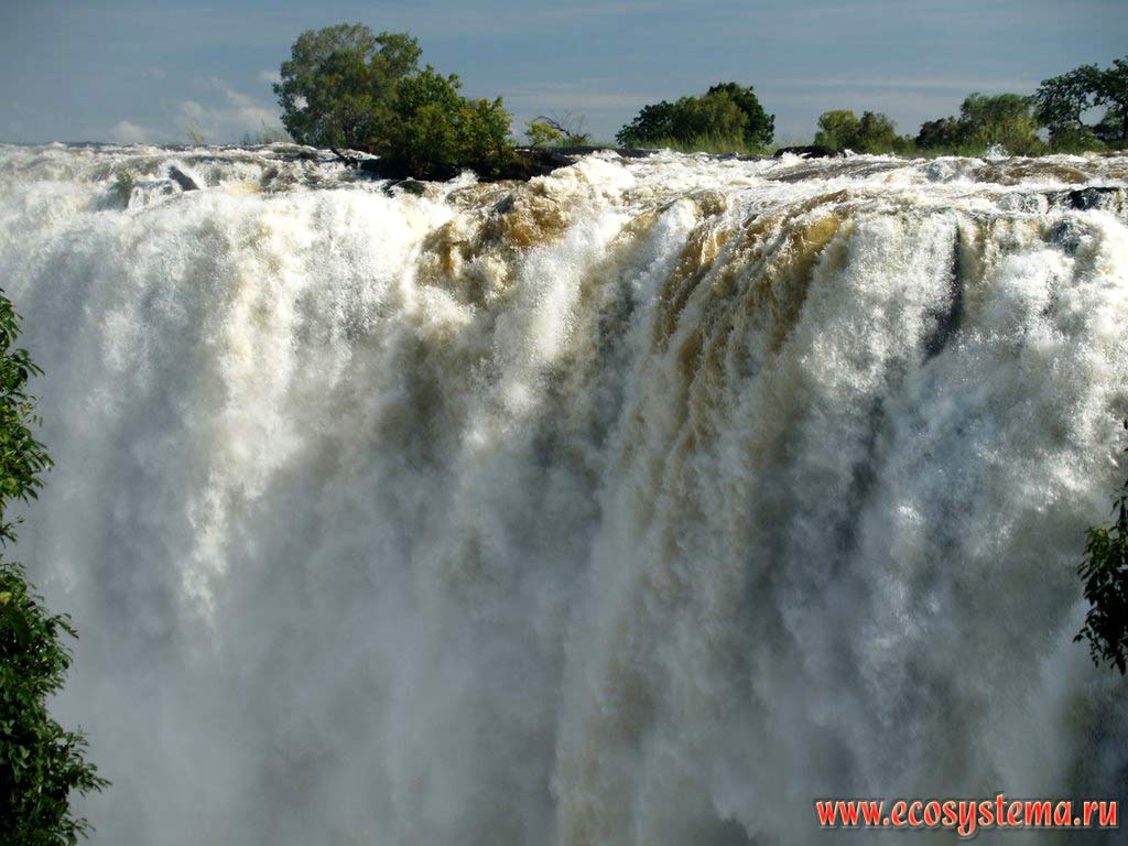 The head race (head water) of the Victoria Falls, or Mosi-oa-Tunya (the Smoke that Thunders) on the Zambezi River.
Mosi-oa-Tunya National Park, Southern Zambia, South African Plateau