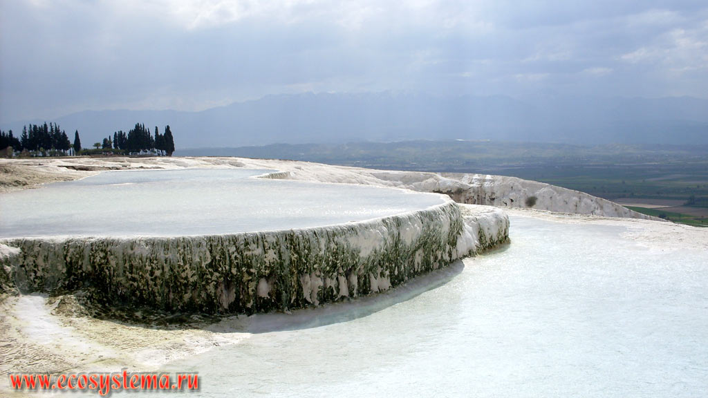 Terraces and baths of travertine – a sedimentary limestone rock formed from calcium carbonates