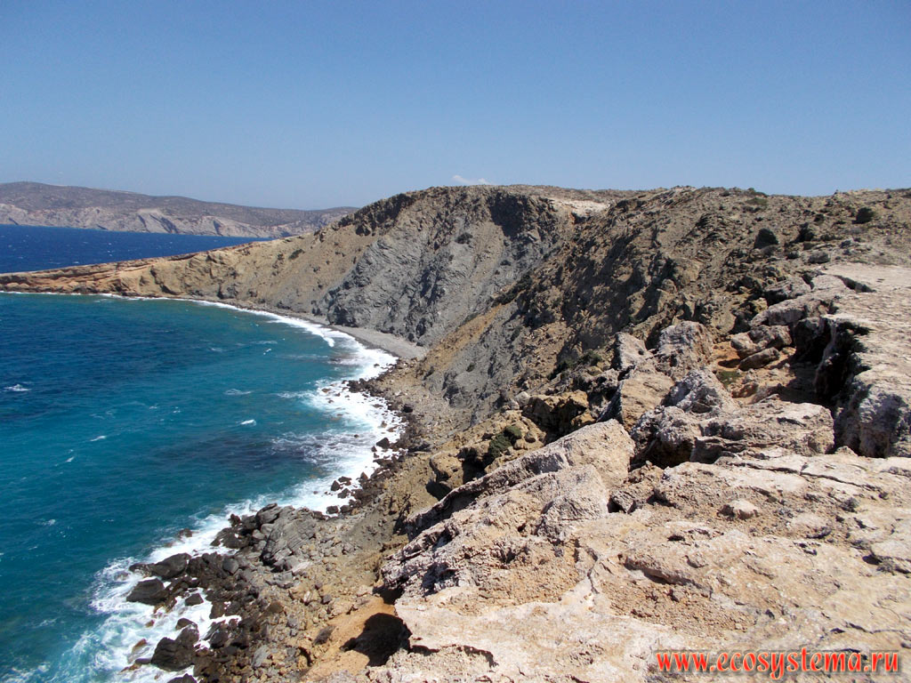 Bay of the Cretan (southern Aegean) Sea and abrasion shores on the West coast of Rhodes island