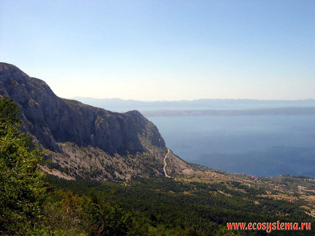 View to Makarska riviera, Makarska town, Hvar island and Peljesac peninsula