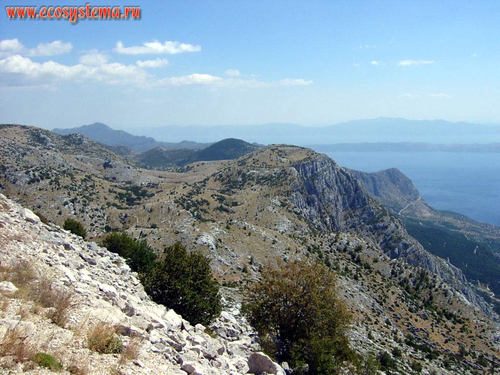 View to Adriatic Sea, Hvar island and Peljesac peninsula from Saint Jure peak