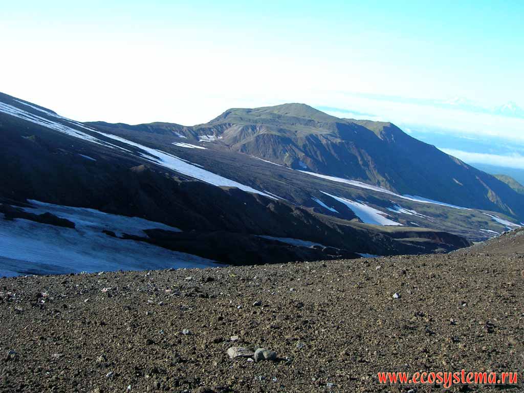 Avachinsky volcano slope. View to the Viluchinsky volcano (2175 м) in the distance