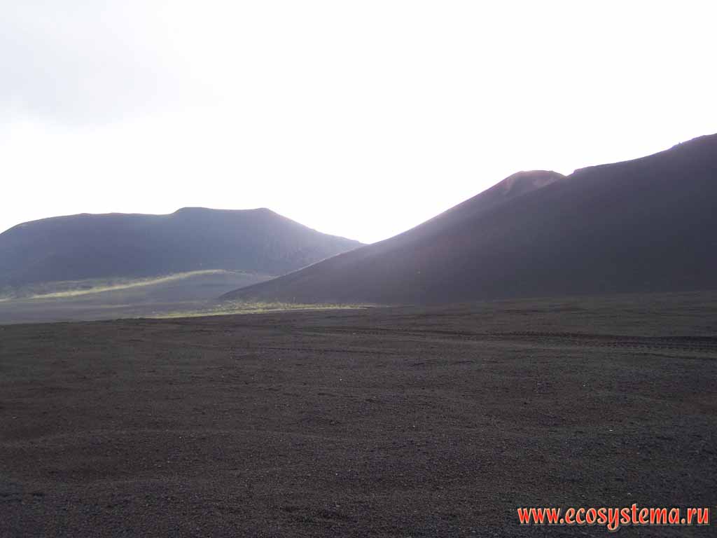 Scoria sediments (pyroclastic material) fields around one of the Plosky (Flat) Tolbachik volcano.
The result of the Great Tolbachik Fissure Eruption (GTFE) in 1975-1976