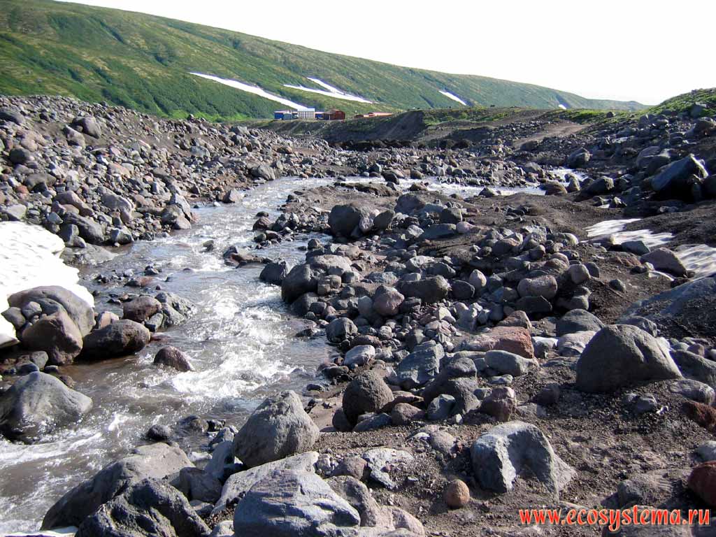 Mountain creek flowing from the Avachinsky volcano slope