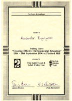 Сертификат Совета Полевого Образования, Великобритания (Field Studies Council, 1996) = The Sertificate of the Field Studies Council (Great Britain, 1996)
