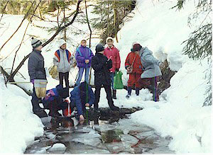 Outdoor activities: sample collection in the stream