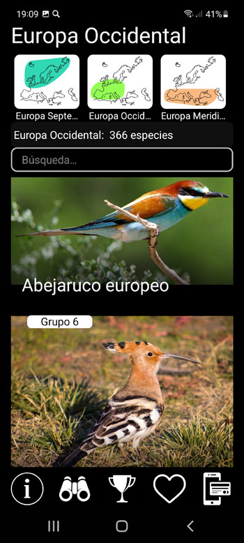 Aplicación móvil Voces de Aves PRO: Cantos, Llamadas y Sonidos - cribado sistemático, regional y de grupos ecológicos