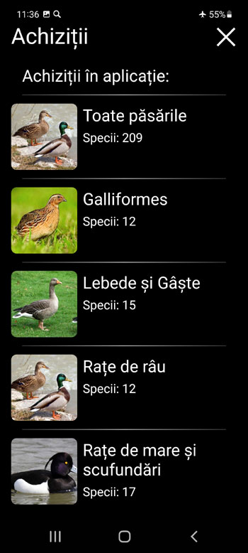 Aplicație Mobilă Momeală sonoră pentru păsările Europei: cântece, apeluri, voci de păsări - ecran de cumpărare în aplicație