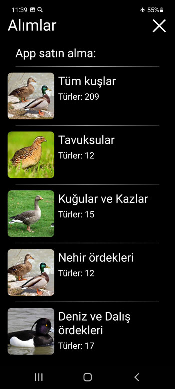 Mobil Uygulama Kuşlar için ses tuzakları: kuşların şarkıları, çağrıları, sesleri - Uygulama İçi Satın Alma ekranı