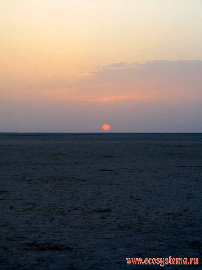 The bottom of withered salty lake - Chott at the sunset.
Saline land Chott El Jerid on the south-west of Tunis