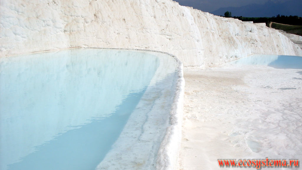 Terraces and baths of travertine � a sedimentary limestone rock formed from calcium carbonates