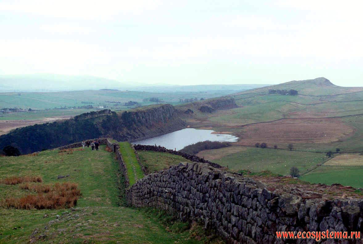 Куэсты - асимметричная горная гряда и проходящая по ней
Римская стена (стена Адриана) на границе Англии и Шотландии