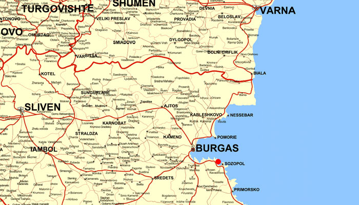 Место расположения комплекса "Голубая радуга" на карте Болгарии