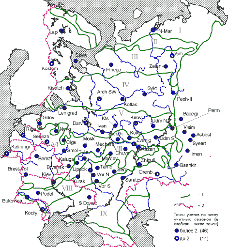 Карта расположения ключевых участков зимних учетов