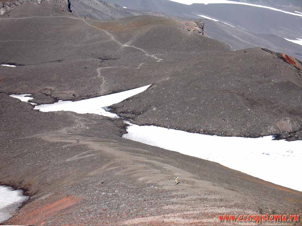 Scoria sediments (pyroclastic material) on the Avachinsky volcano slope